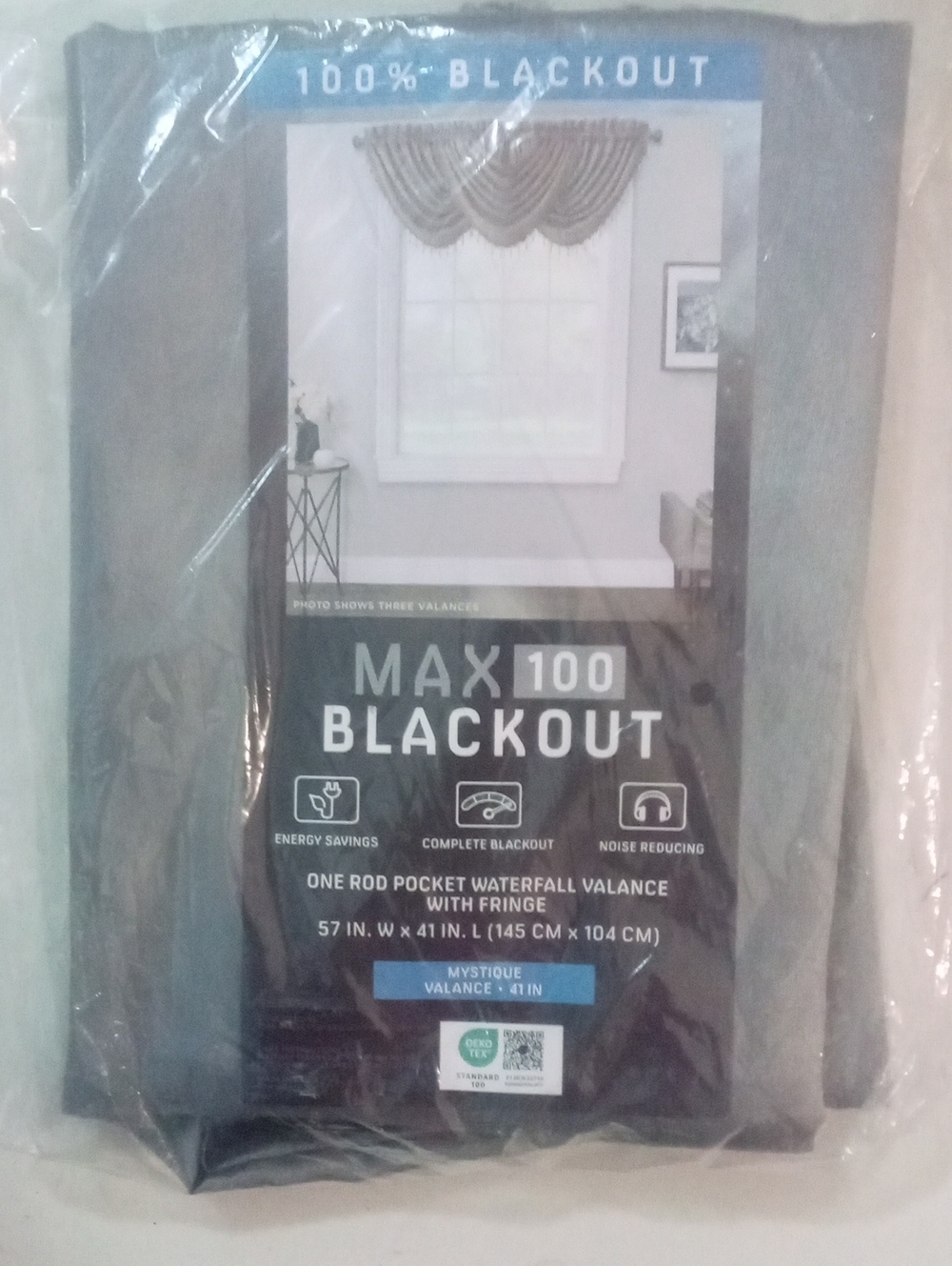 MAX 100 Blackout One Rod Pocket Waterfall Valance Gray NWT $55 Mystique